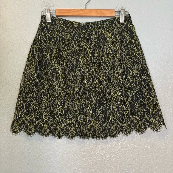 J. Crew Women's Navy Neon Green Lace Overlay Mini Skirt Size 0 Punk Grunge Party - Picture 4 of 12